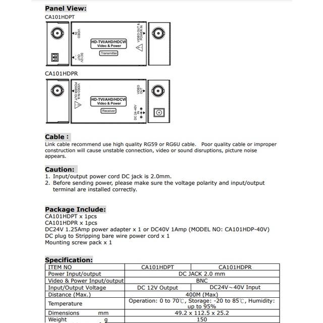 昌運監視器 CA101HDP-DC40 HD-TVI/AHD/HDCVI/CVBS 40V影像電源同軸延長器-細節圖3