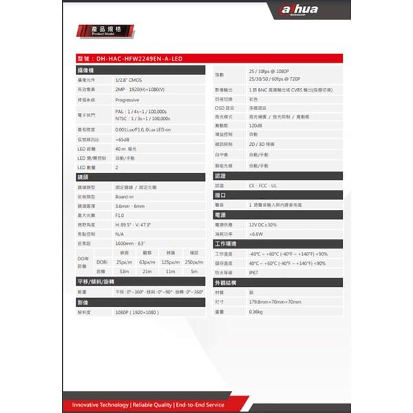 昌運監視器 DH-HAC-HFW2249EN-A-LED 大華 2MP全彩HDCVI暖光子彈型攝影停產-細節圖2