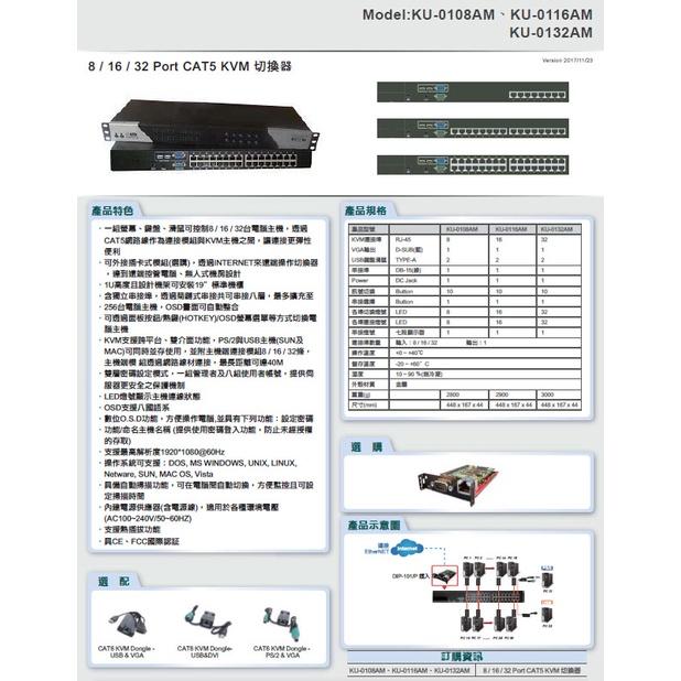 昌運監視器 KU-0116AM 16 Port CAT5 KVM 切換器-細節圖2