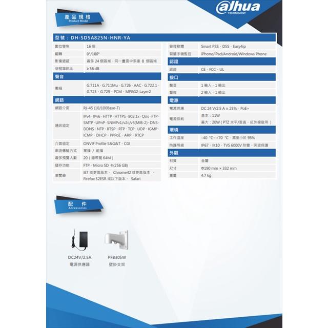 昌運監視器 大華 DH-SD5A825N-HNR-YA AI 星光級 25倍 8MP 紅外線網路快速球攝影機-細節圖3