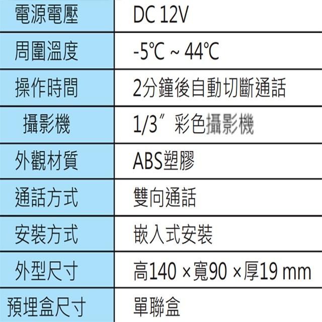 昌運監視器 Hometek HVF-8125 單按鍵彩色影像門口機 具白光LED輔助光源 電鎖抑制功能-細節圖2