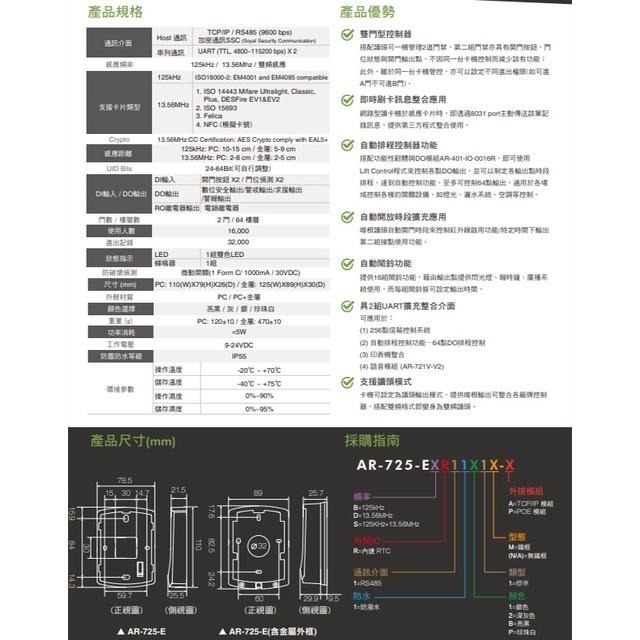 昌運監視器 SOYAL AR-725-E V2 E4 雙頻 TCP/IP 亮黑 觸摸式背光鍵盤控制器 門禁讀卡機-細節圖2