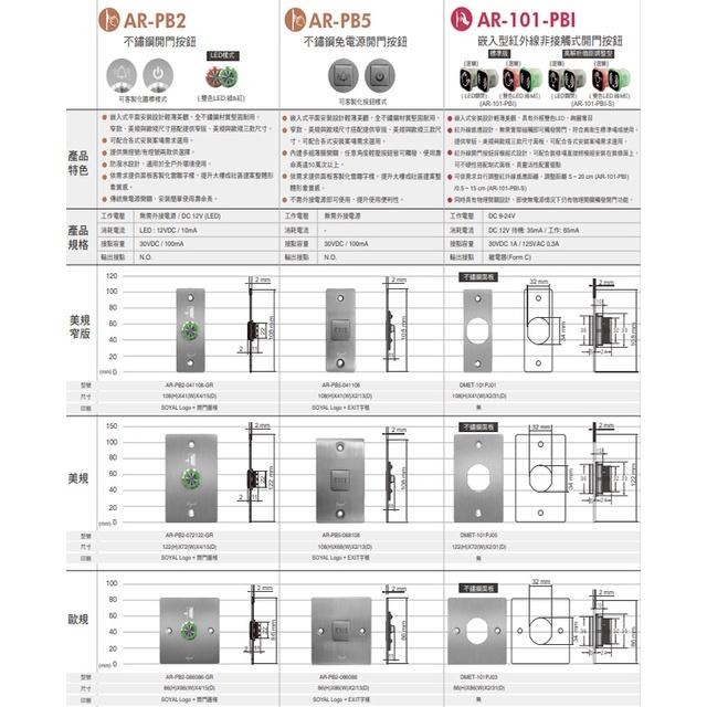 昌運監視器SOYAL AR-PB5-068108 美規 免電源不鏽鋼開門按鈕停產(以AR-PB5-072122新款出貨)-細節圖2