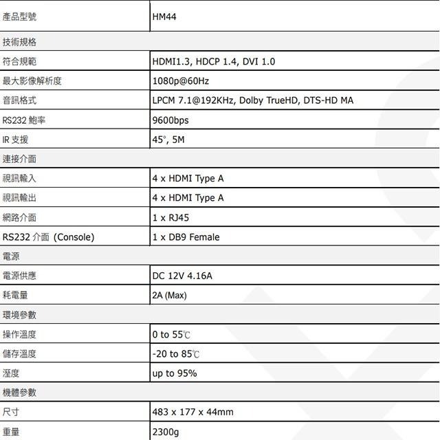 昌運監視器 HM44 4進4出 HDMI 無縫矩陣切換器 支援PIP POP 無縫影像切換-細節圖2