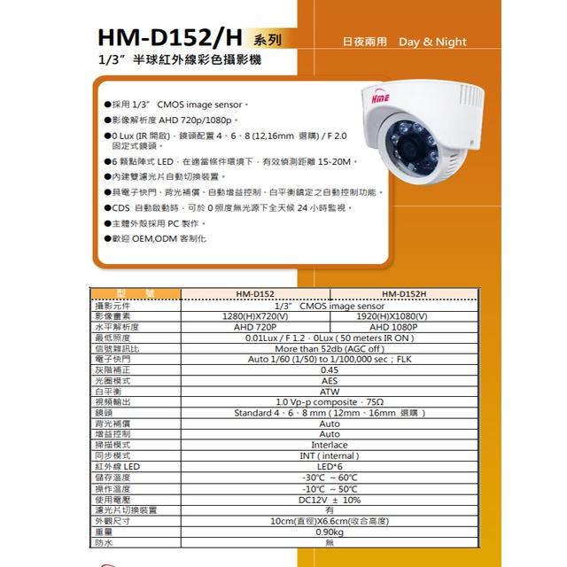 昌運監視器 環名 HM-D152H 200萬 2MP 日夜兩用 紅外線彩色半球型攝影機-細節圖2