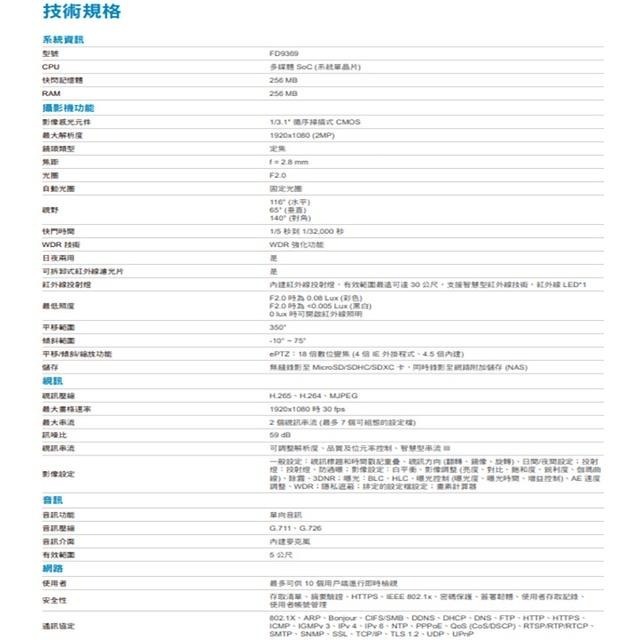 昌運監視器 VIVOTEK 晶睿 FD9369 200萬 H.265 固定式 智慧型紅外線半球網路攝影機-細節圖2