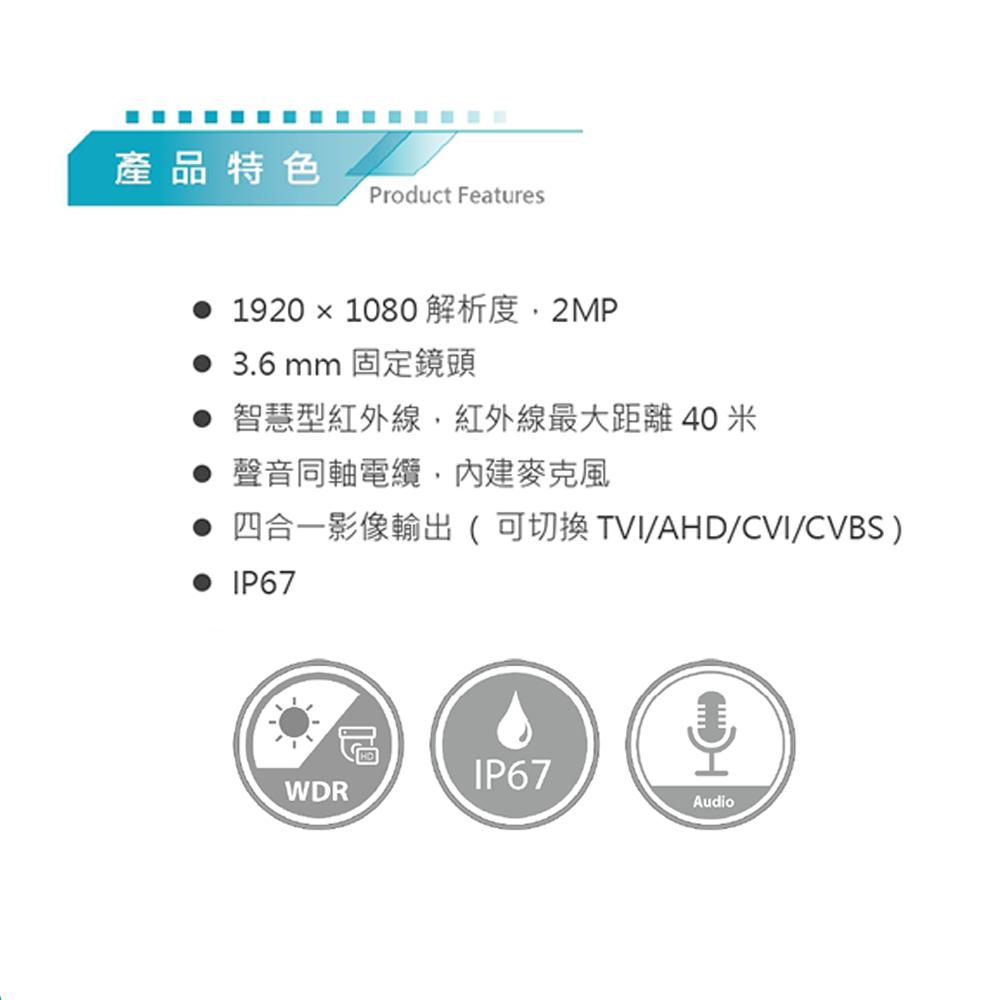 昌運監視器 DJS-DA200 200萬紅外線半球型攝影機 內建麥克風 監視器-細節圖2
