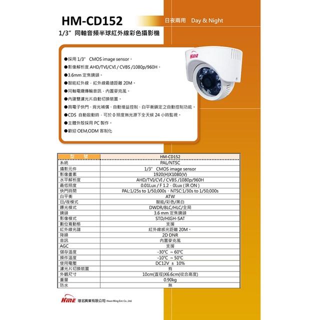 昌運監視器 環名 HM-CD152 200萬 2MP 日夜兩用 紅外線全彩同軸音頻半球型攝影機-細節圖2