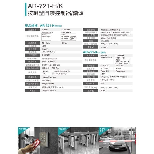 昌運監視器 SOYAL AR-721K(AR-721-K) E2 Mifare WG 深灰 多功能讀頭-細節圖2