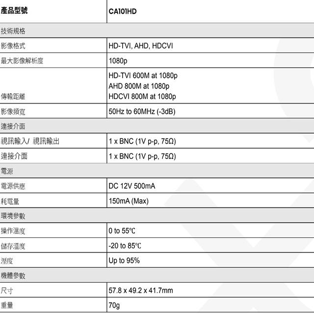 昌運監視器 CA101HD HD-TVI/AHD/HDCVI/CVBS 4K 高清影像放大器 距離達800米-細節圖2