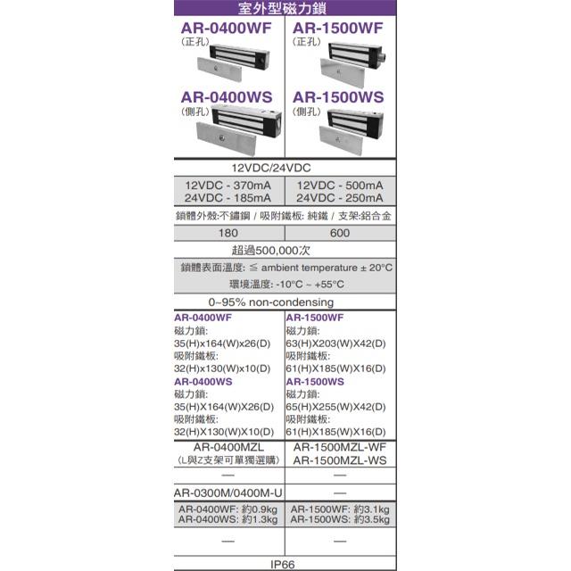 昌運監視器 SOYAL AR-1500WF 1500磅 1500P 戶外型 磁力鎖 正面安裝型-耐候型(正孔)-細節圖2