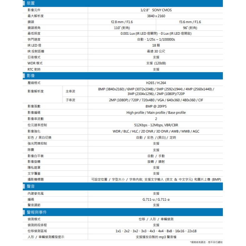 昌運監視器 AVTECH 陞泰 DGM8108SVAT 800萬 星光AI紅外線槍型網路攝影機 內建麥克風 POE-細節圖2