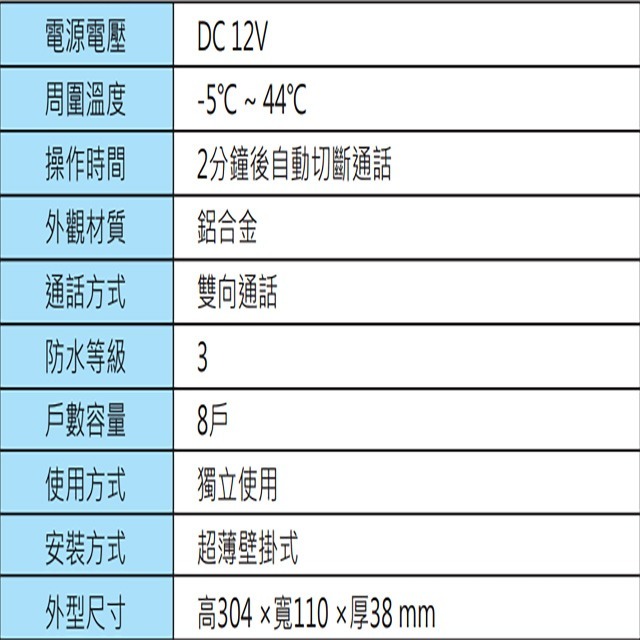 昌運監視器 Hometek HEP-168 傳統按鍵數位門口機 雙向通話 崁入式背光銘板 鋁合金防雨-細節圖2