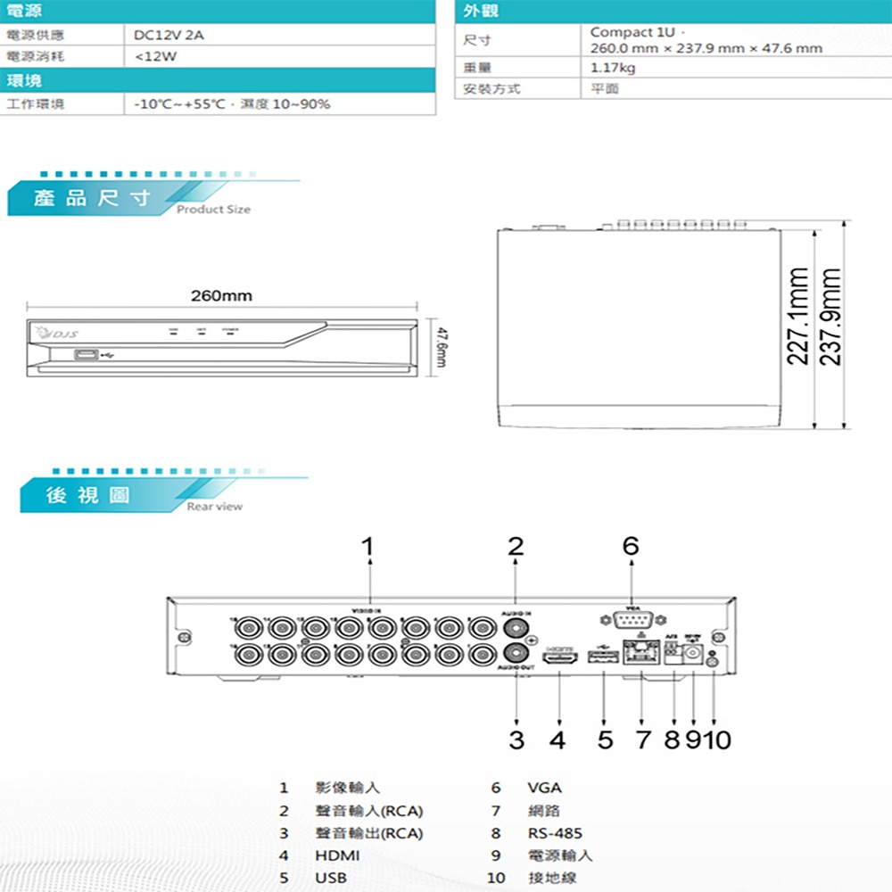 昌運監視器 DJS-SXS116S 16路 H.265+ IVS DVR 監視器主機 最高支援16TB-細節圖3