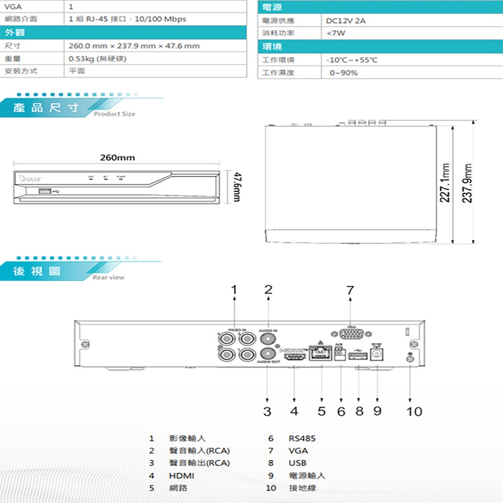 昌運監視器 DJS-SXL104S-4K 4路 H.265+ 4K IVS DVR 監視器主機-細節圖3