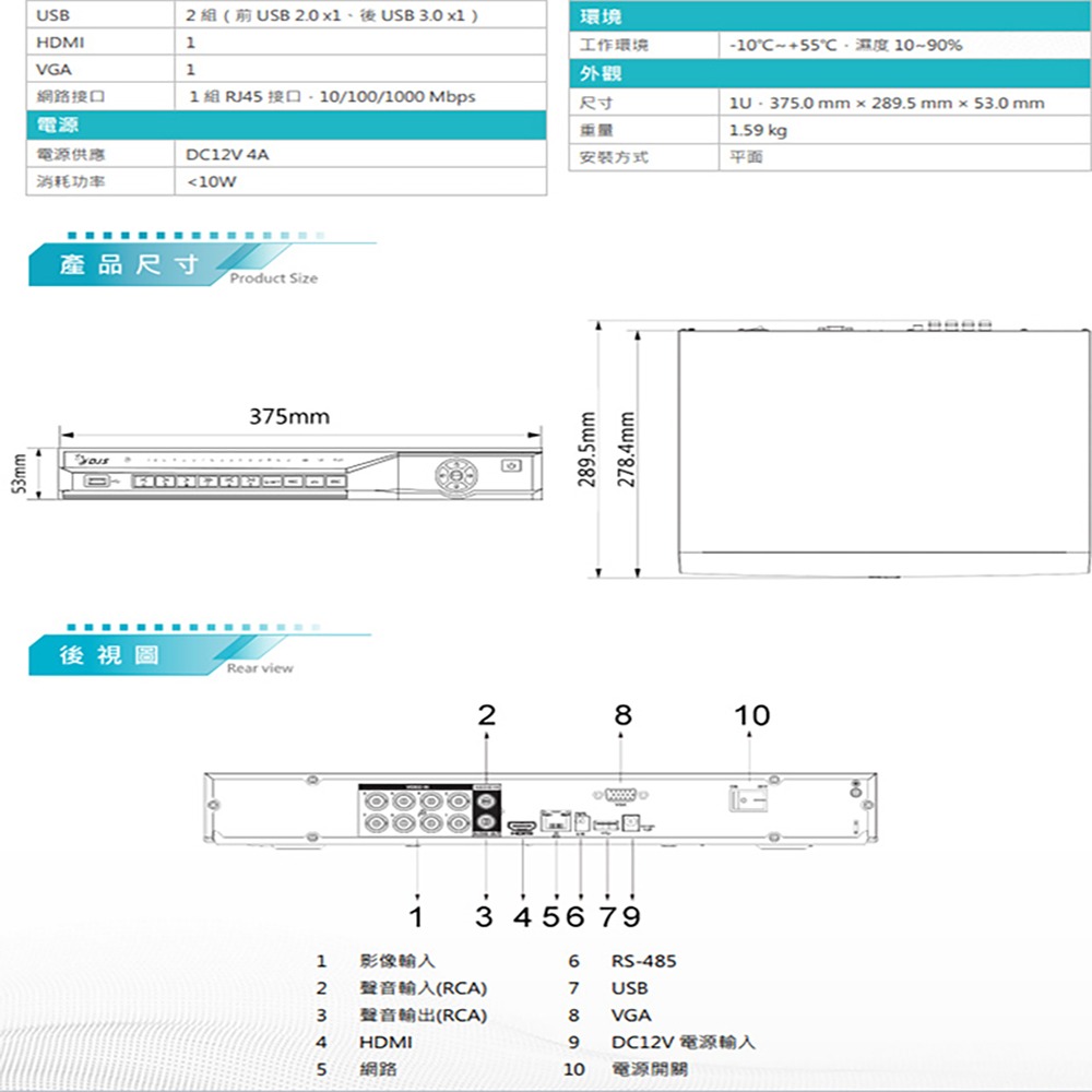 昌運監視器 DJS-SXL208N-4K 8路 H.265+ 4K IVS DVR 監視器主機-細節圖3