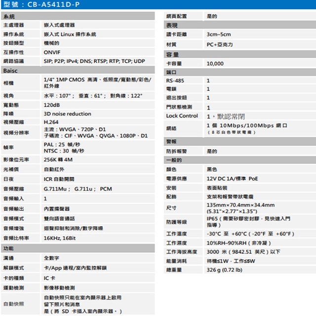 昌運監視器 SAMPO聲寶 CB-A5411D-P 單按鍵影視感應網路門口機 200萬鏡頭 請來電洽詢-細節圖2