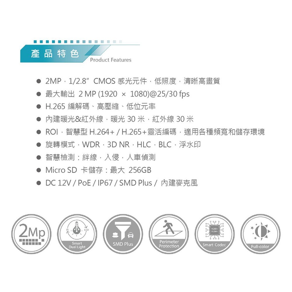 昌運監視器 DJS-DIB249TM-S-IL AI 200萬智慧雙光半球型網路攝影機 內建麥克風 紅外線30M-細節圖2