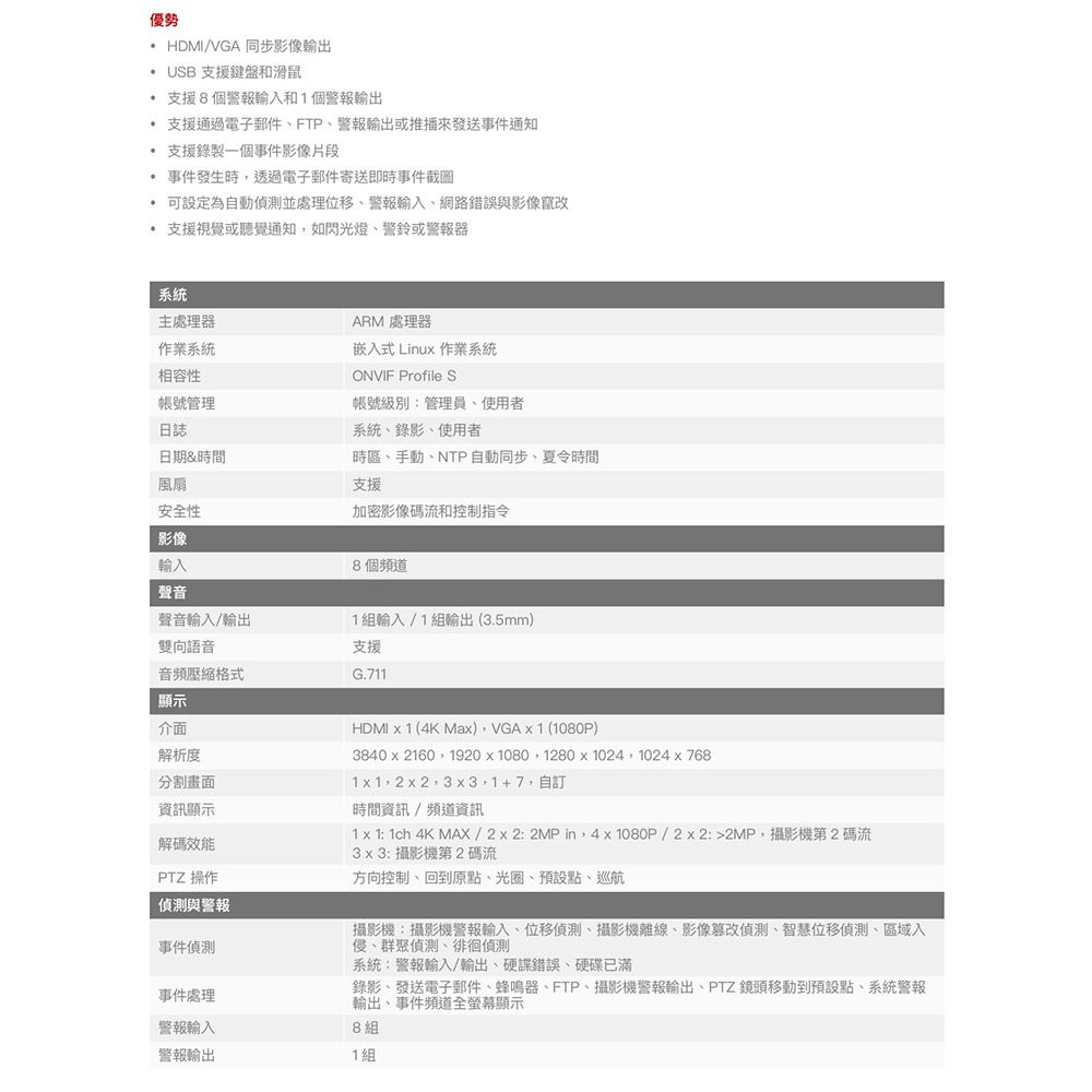 昌運監視器 Honeywell HN35080200 8路 H.265 PoE NVR 錄影主機-細節圖3