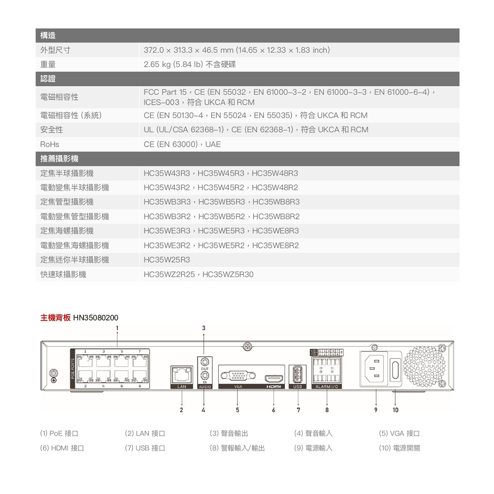 昌運監視器 Honeywell HN35080200 8路 H.265 PoE NVR 錄影主機-細節圖5