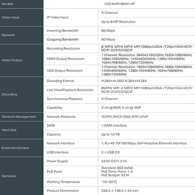 TP-LINK昌運監視器組合 VIGI NVR1004H-4P 4路主機+VIGI C350 5MP全彩網路攝影機*2-細節圖2