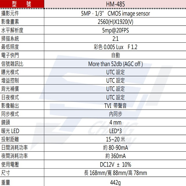 昌運監視器 環名HME HM-485 500萬 TVI 同軸音頻白光槍型攝影機 距離可15-20M-細節圖3