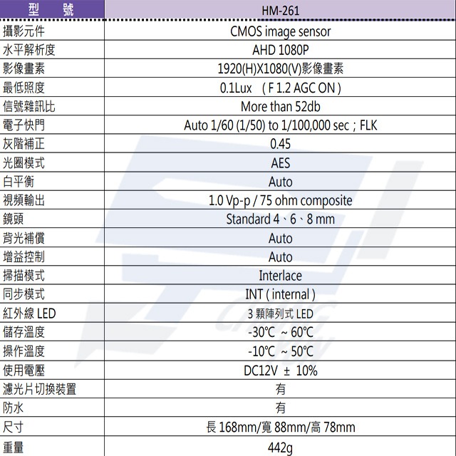 昌運監視器 環名HME HM-261 200萬 彩色紅外線槍型攝影機 3LED 紅外線20M-細節圖3