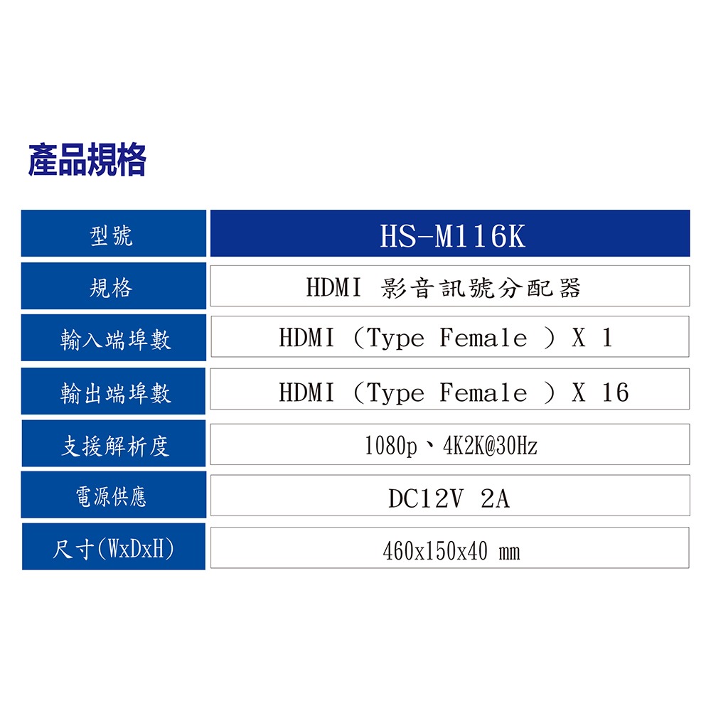 昌運監視器 HANWELL HS-M116K HDMI 影音訊號分配器 解析度4K2K@30Hz HDMI1入16出-細節圖3