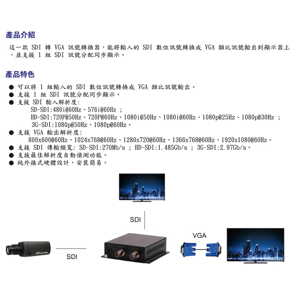 昌運監視器 HANWELL SDI-VGA SDI轉VGA 訊號轉換器 最佳解析度自動偵測功能-細節圖4