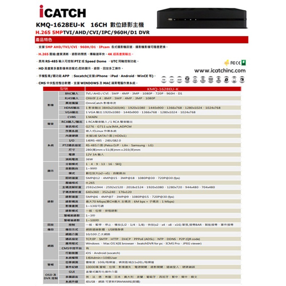 昌運監視器 ICATCH 可取 KMQ-1628EU-K 16路 數位錄影主機 + WD23PURZ 紫標 2TB-細節圖3