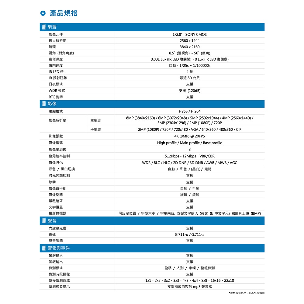 昌運監視器 AVTECH 陞泰 DGM8757SVAT 800萬 AI紅外線槍型網路攝影機 內建麥克風-細節圖3