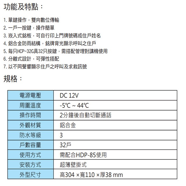 昌運監視器 Hometek HCP-32G 32戶總機數位面板 鋁合金防雨 需搭配管理對講機-細節圖2