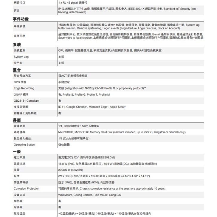 昌運監視器 ACTi B412 300萬 變焦紅外線槍型攝影機 POE 物聯網資安認證 請來電洽詢-細節圖4