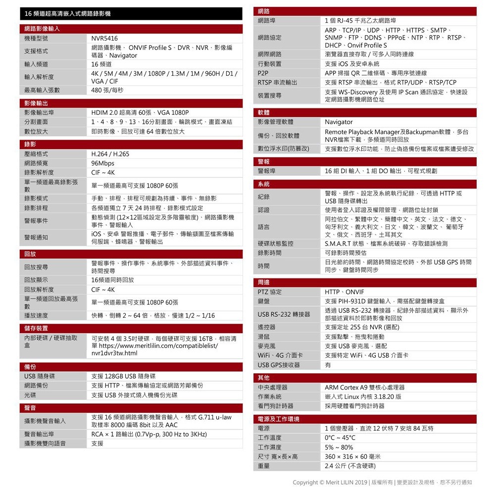 昌運監視器 LILIN 利凌 NVR5416 16路 超高畫質嵌入式網路錄影主機 請來電洽詢-細節圖4