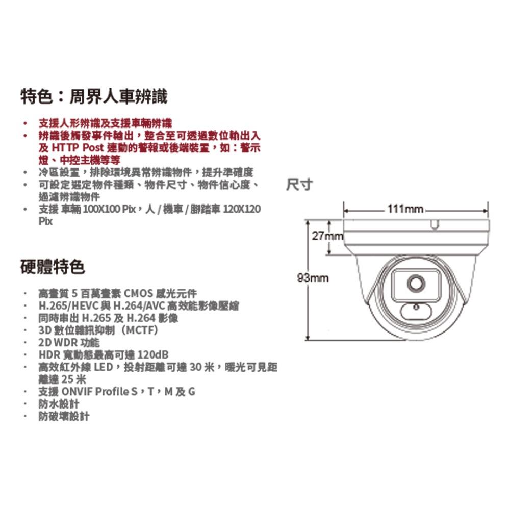 昌運監視器 LILIN 利凌 V1W4452E2 500萬 雙光源 基本辨識機能球型網路攝影機 請來電洽詢-細節圖3