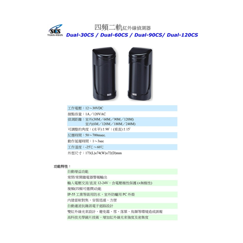 昌運監視器 SCS IR- DUAL60CS 四頻二軌紅外線偵測器-細節圖2