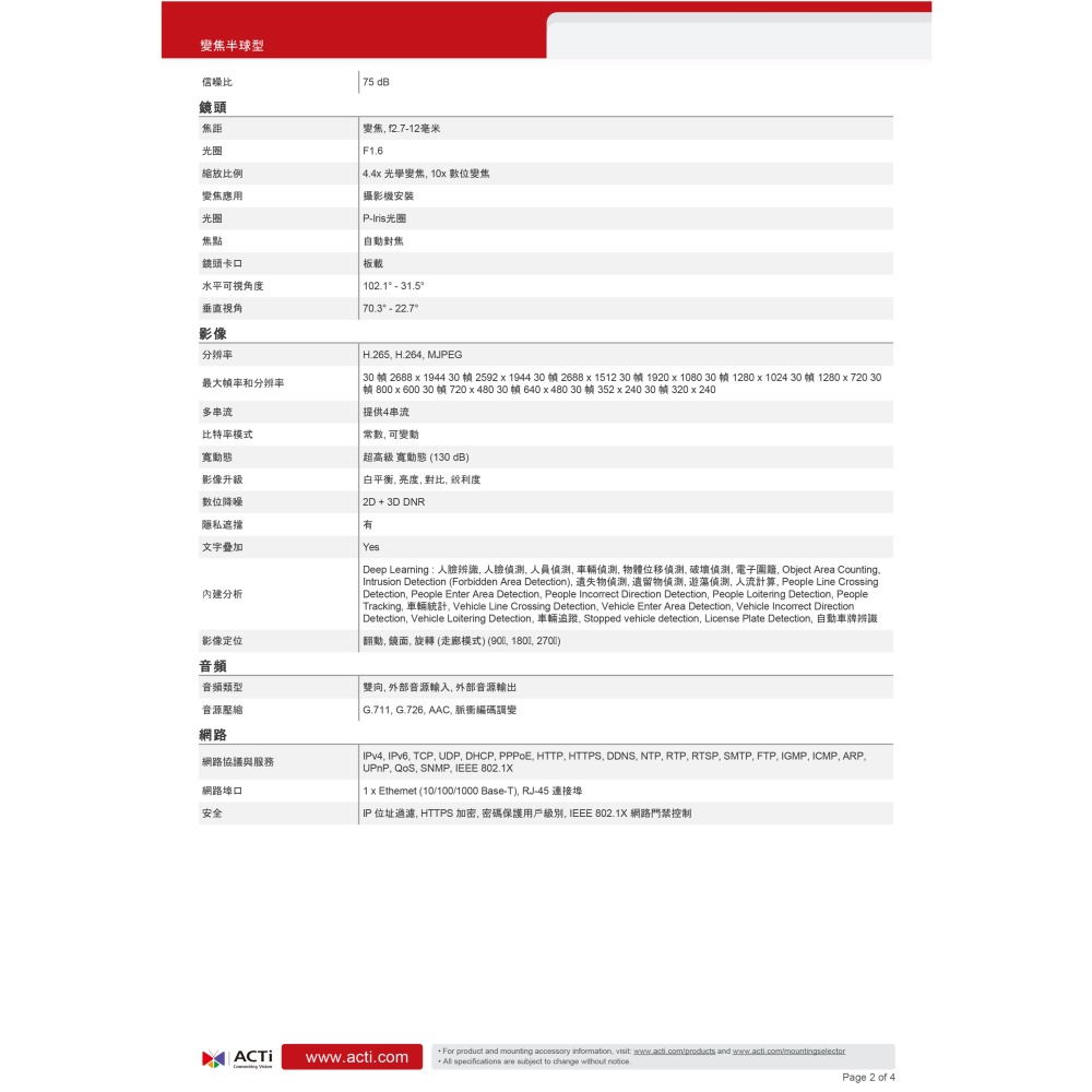 昌運監視器 ACTi A826 500萬 智能型紅外線室外變焦半球型攝影機 請來電洽詢-細節圖3