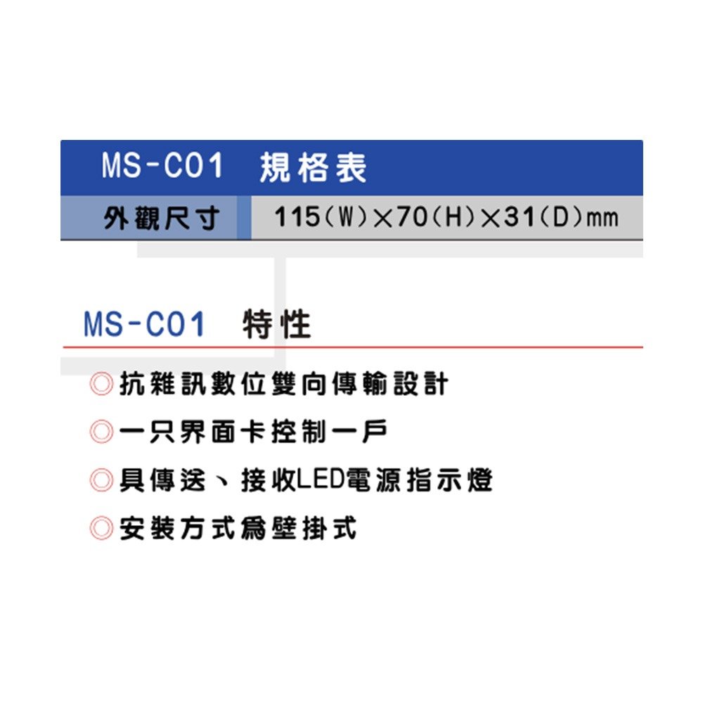 昌運監視器 MS-C01 對講主機介面卡 雙向傳輸 壁掛式 具LED電源指示燈-細節圖2