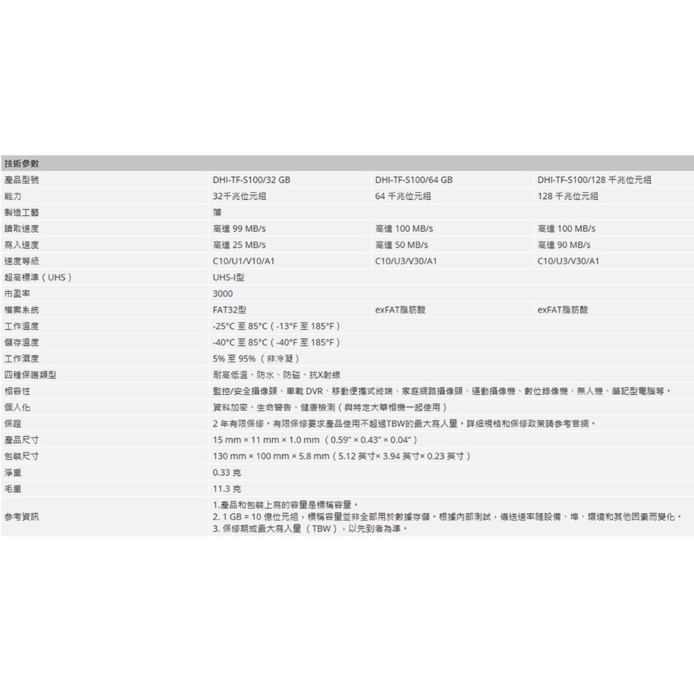 昌運監視器 Dahua大華DHI-TF-S100 32G EoL-L型 MicroSD儲存卡 監控網路攝影機專用記憶卡-細節圖4