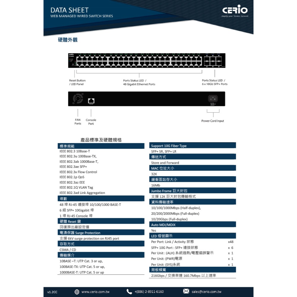 昌運監視器 CS-2648XG 6埠SFP+10Gigabit+48埠管理型網路交換器10/100/1000Mbps-細節圖4