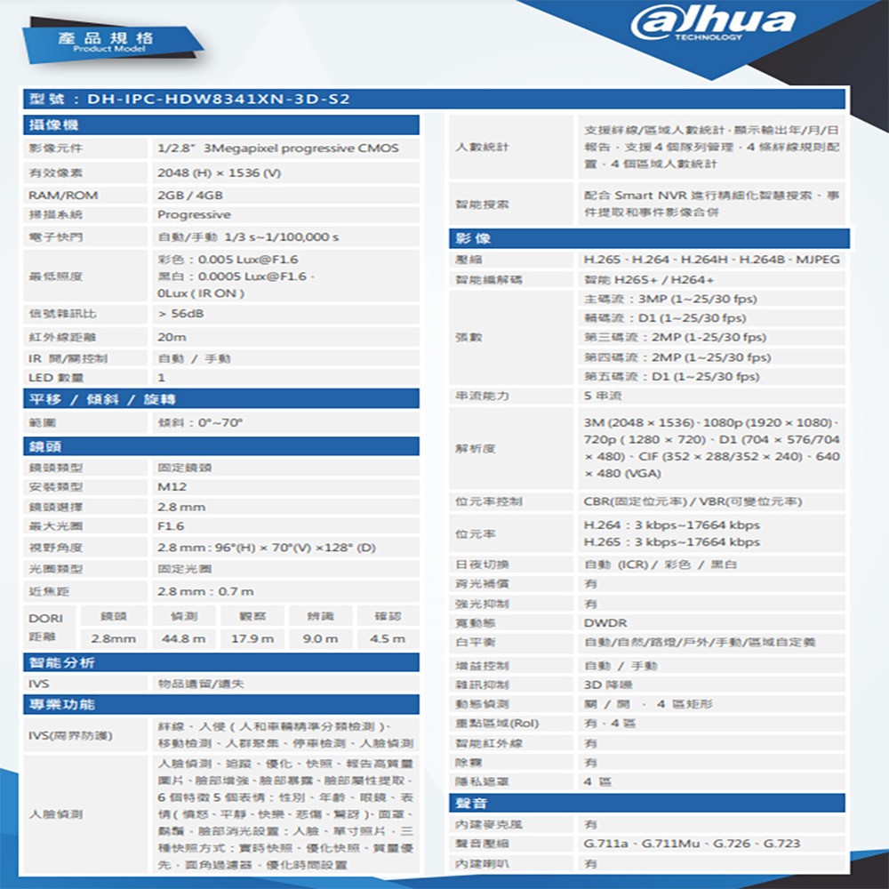 昌運監視器 大華 DH-IPC-HDW8341XN-3D-S2 300萬 人流計數網路攝影機 內建麥克風 請來電洽詢-細節圖3