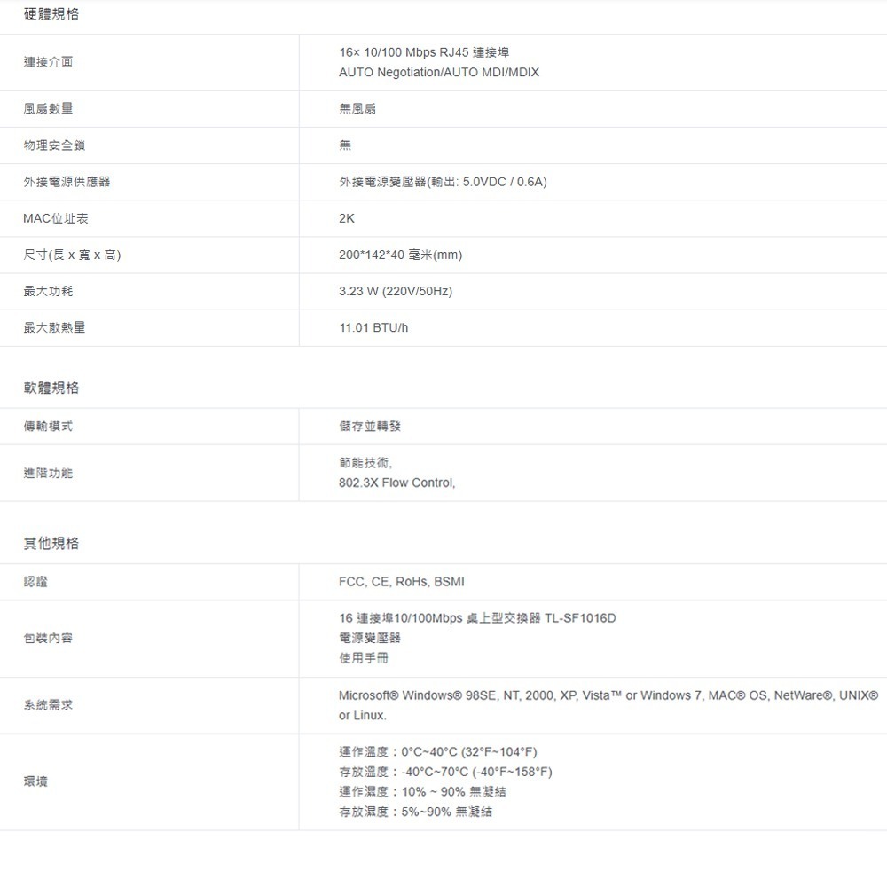 TP-LINK 昌運監視器 TL-SF1016D 16埠桌上型交換器 10/100Mbps-細節圖2