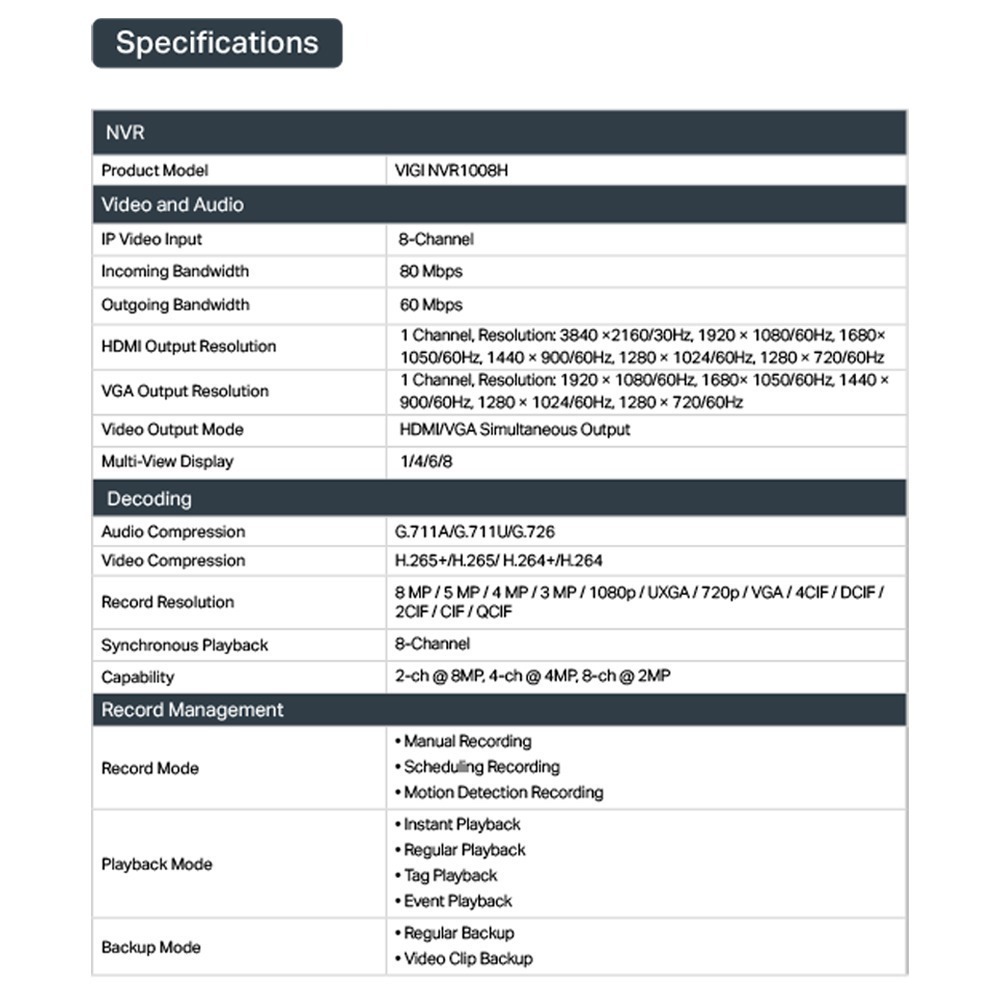 TP-LINK昌運監視器組合 VIGI NVR1008H 8路主機+VIGI C340 4MP槍型網路攝影機*2-細節圖2