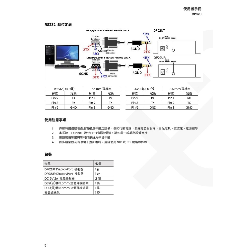 昌運監視器 DP02U 4K DisplayPort訊號延長器 內建4埠USB 全雙工RS232傳輸 最遠距離150m-細節圖6
