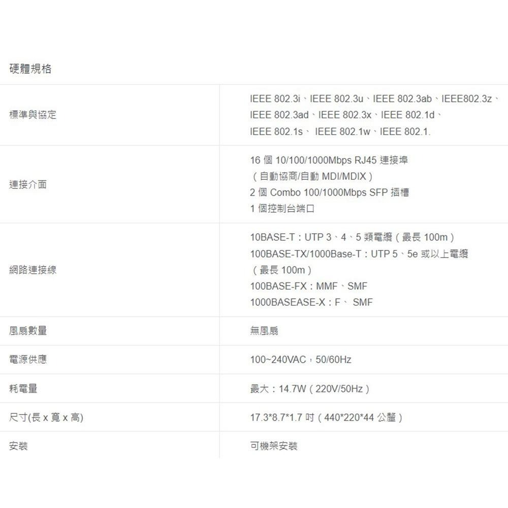 TP-LINK 昌運監視器 TL-SG3216 16埠 GigabitL2網管型交換器 2個ComboSFP-細節圖3