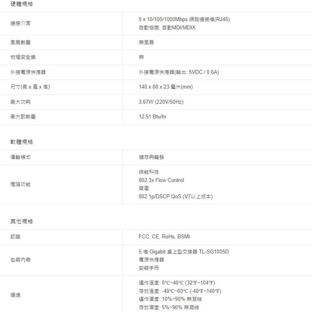 TP-LINK 昌運監視器 TL-SG1005D 5埠 Gigabit桌上型網路交換器 10/100/1000Mbps-細節圖3