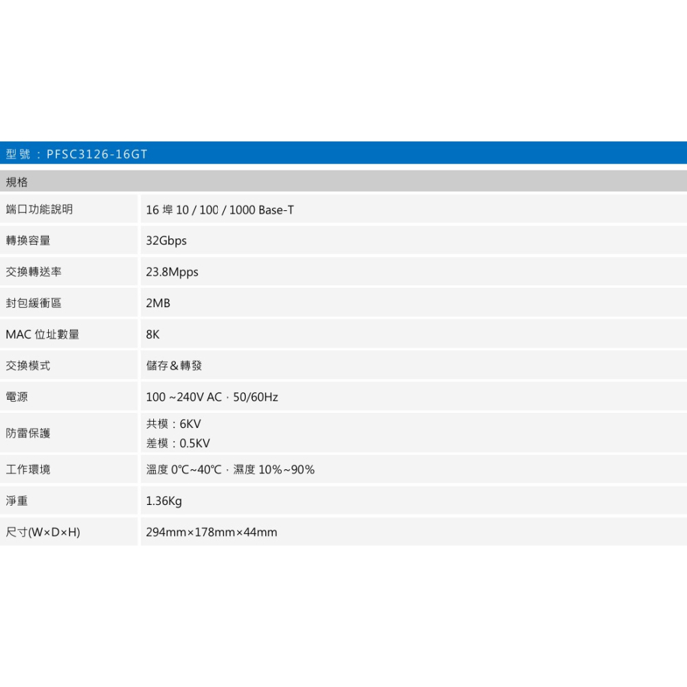 昌運監視器 SAMPO聲寶 PFSC3126-16GT 16埠 非網管Giga交換器 10/100/1000Mbps-細節圖2