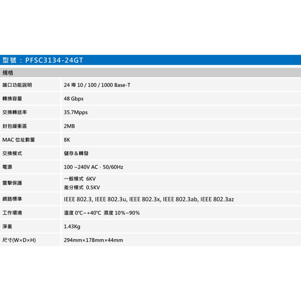 昌運監視器 SAMPO聲寶 PFSC3134-24GT 24埠 非網管Giga交換器 10/100/1000Mbps-細節圖2