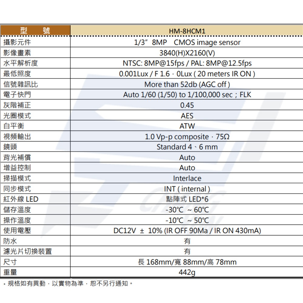 昌運監視器 環名HME HM-8HCM1 800萬 四合一紅外線彩色攝影機 紅外線15-20M-細節圖2