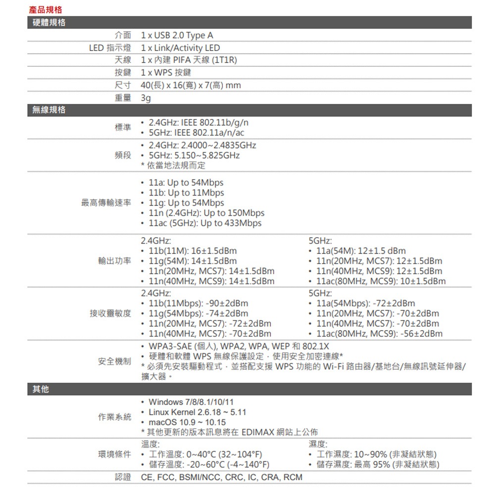 昌運監視器 EDIMAX 訊舟 EW-7811UTC AC600 雙頻USB迷你無線網路卡-細節圖3